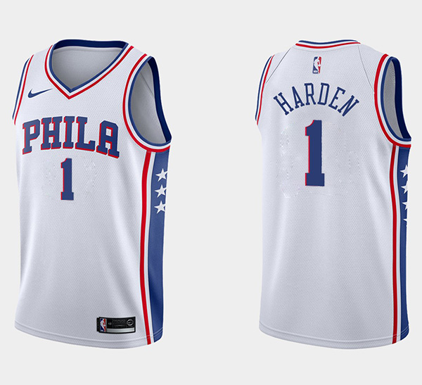 Men's Philadelphia 76ers #1 James Harden White Association Edition Swingman Stitched Jersey Men's Philadelphia 76ers #1 James Harden White Association Edition Swingman Stitched Jersey